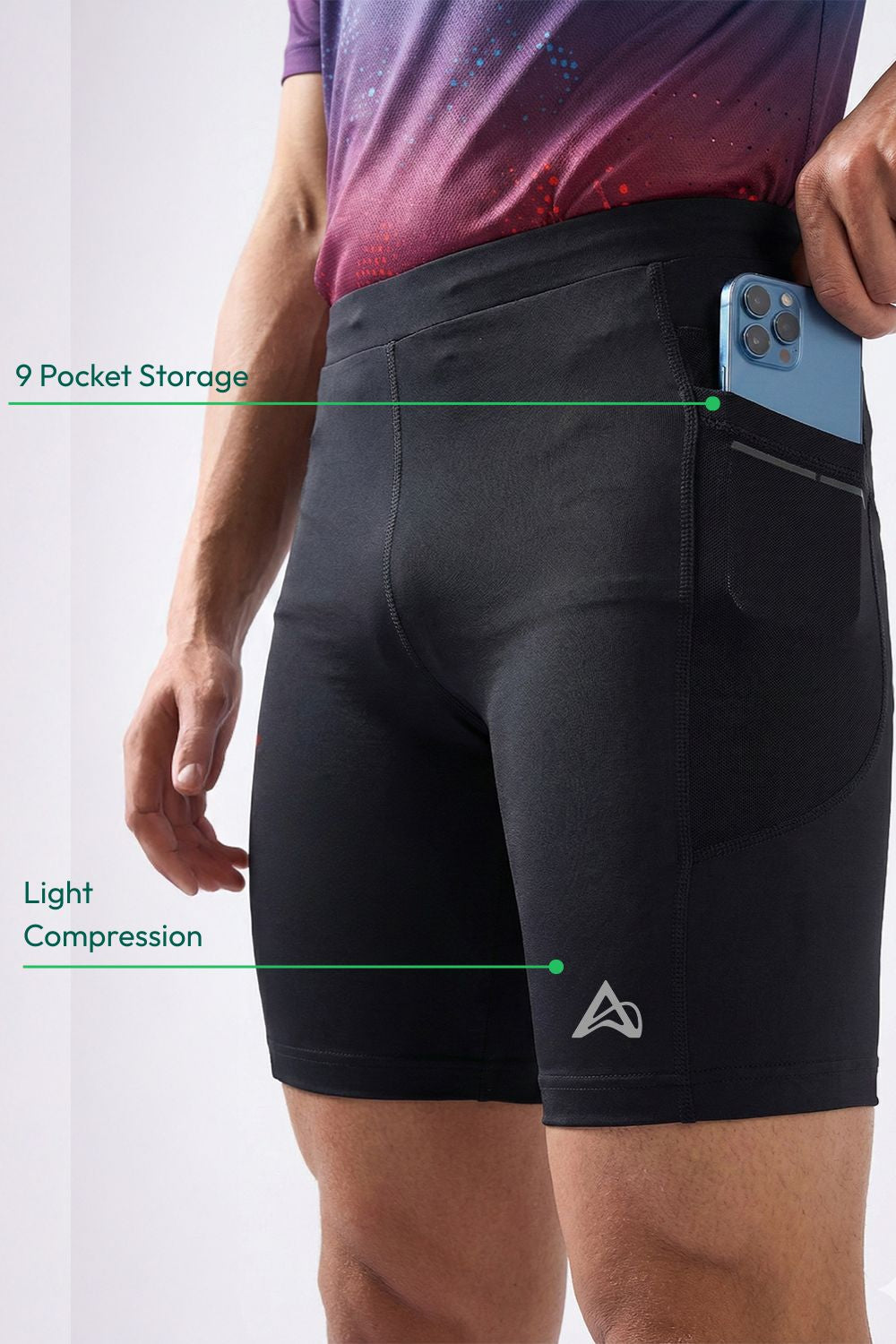 buy men 7 inch running half tights online #Color_Core Black