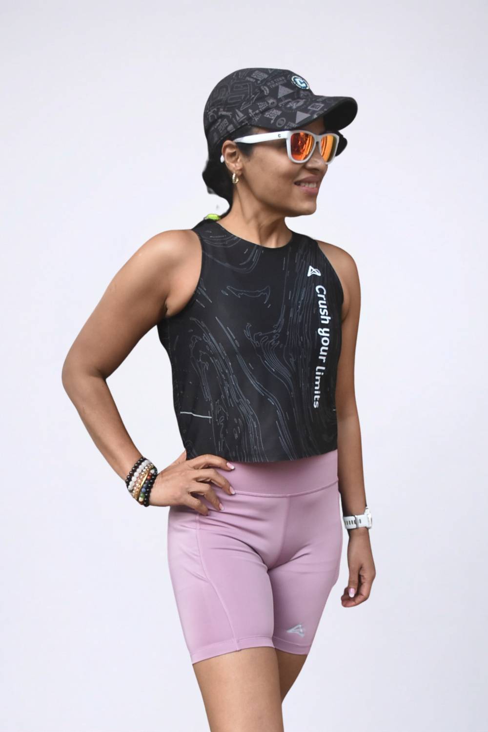 buy women printed running singlet top online #Color_Black Pr