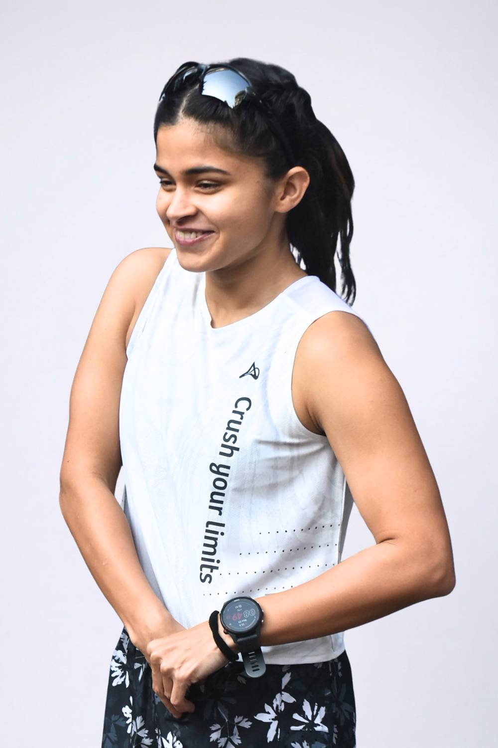 buy women printed running singlet top online #Color_White Pr