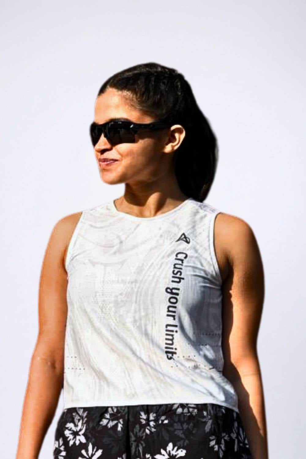 buy women printed running singlet top online #Color_White Pr