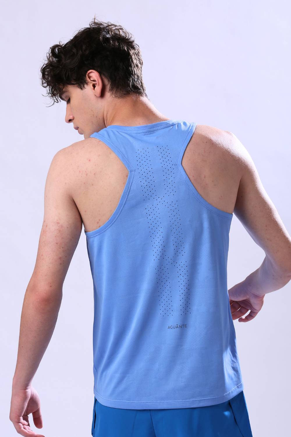 Men’s lightweight running singlet for marathon training – breathable performance wear #Color_Airy Blue