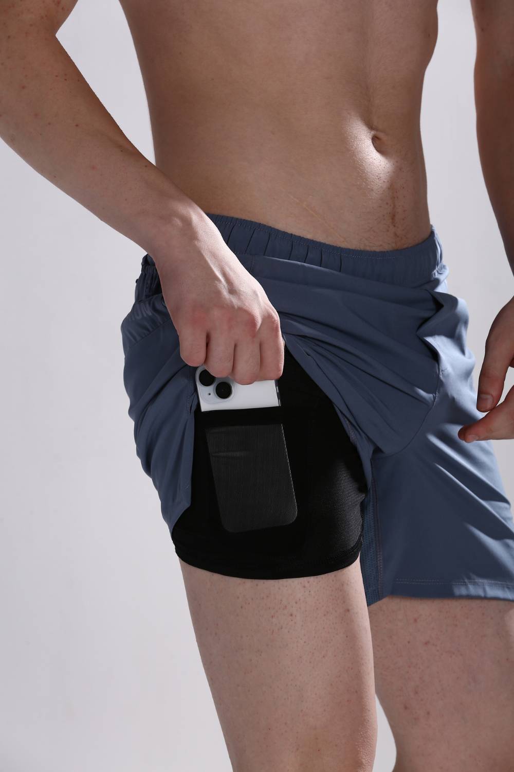 buy men 5 inch running shorts with inner lining #Color_Raw Steel