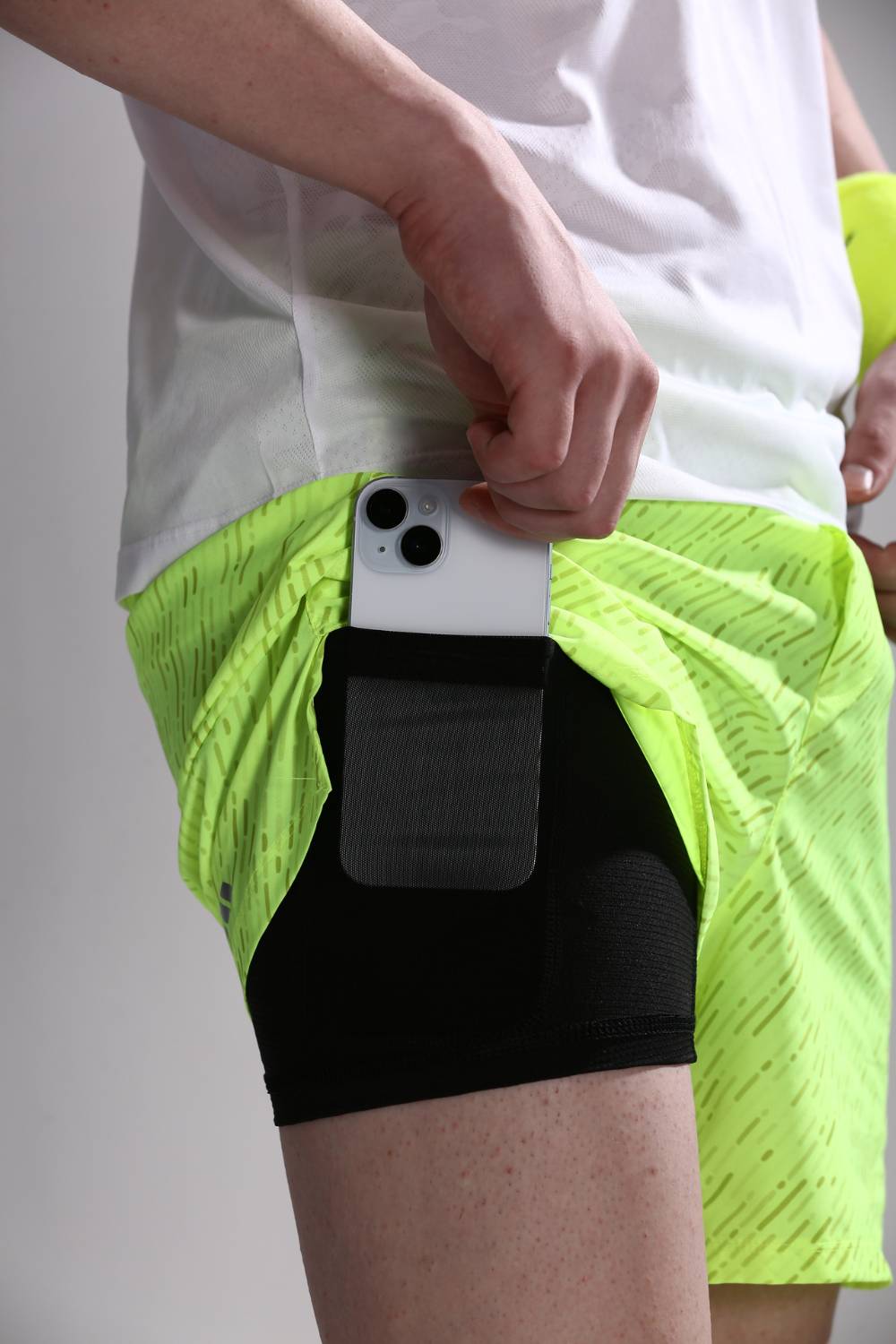 buy men 5 inch running shorts with inner lining #Color_Neon Yellow