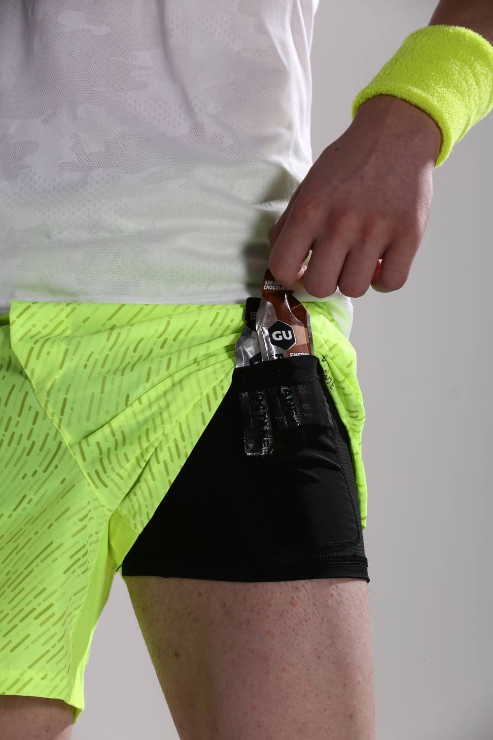 buy men 5 inch running shorts with inner lining #Color_Neon Yellow