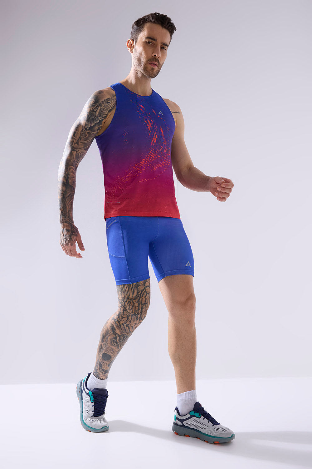 buy men 7 inch running half tights online #Color_Cosmic Blue Pr