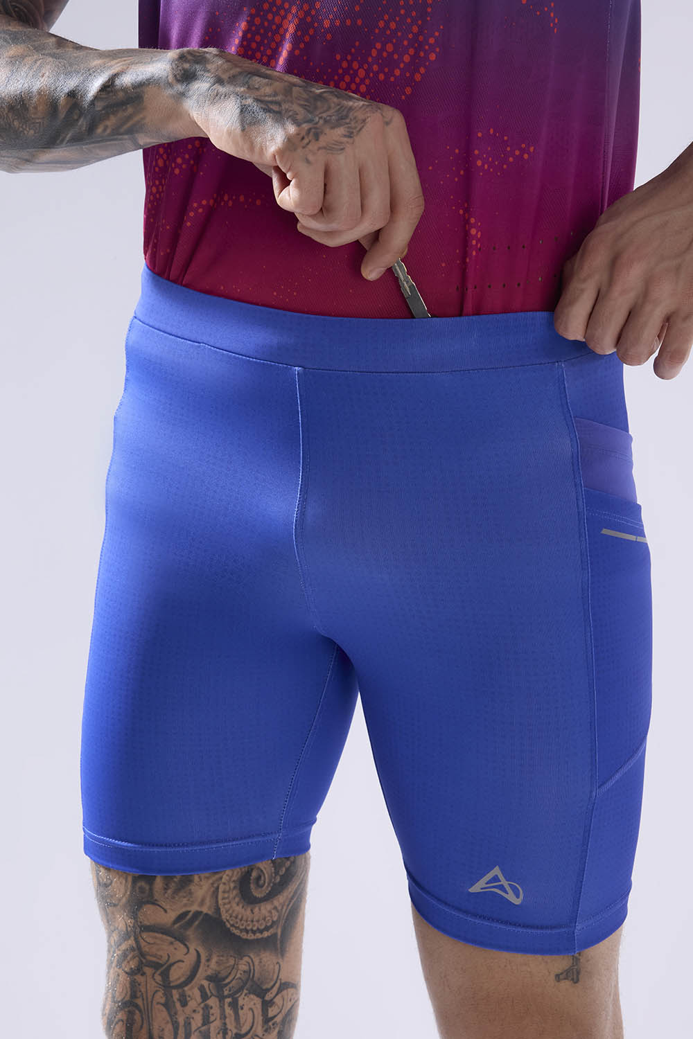 buy men 7 inch running half tights online #Color_Cosmic Blue Pr