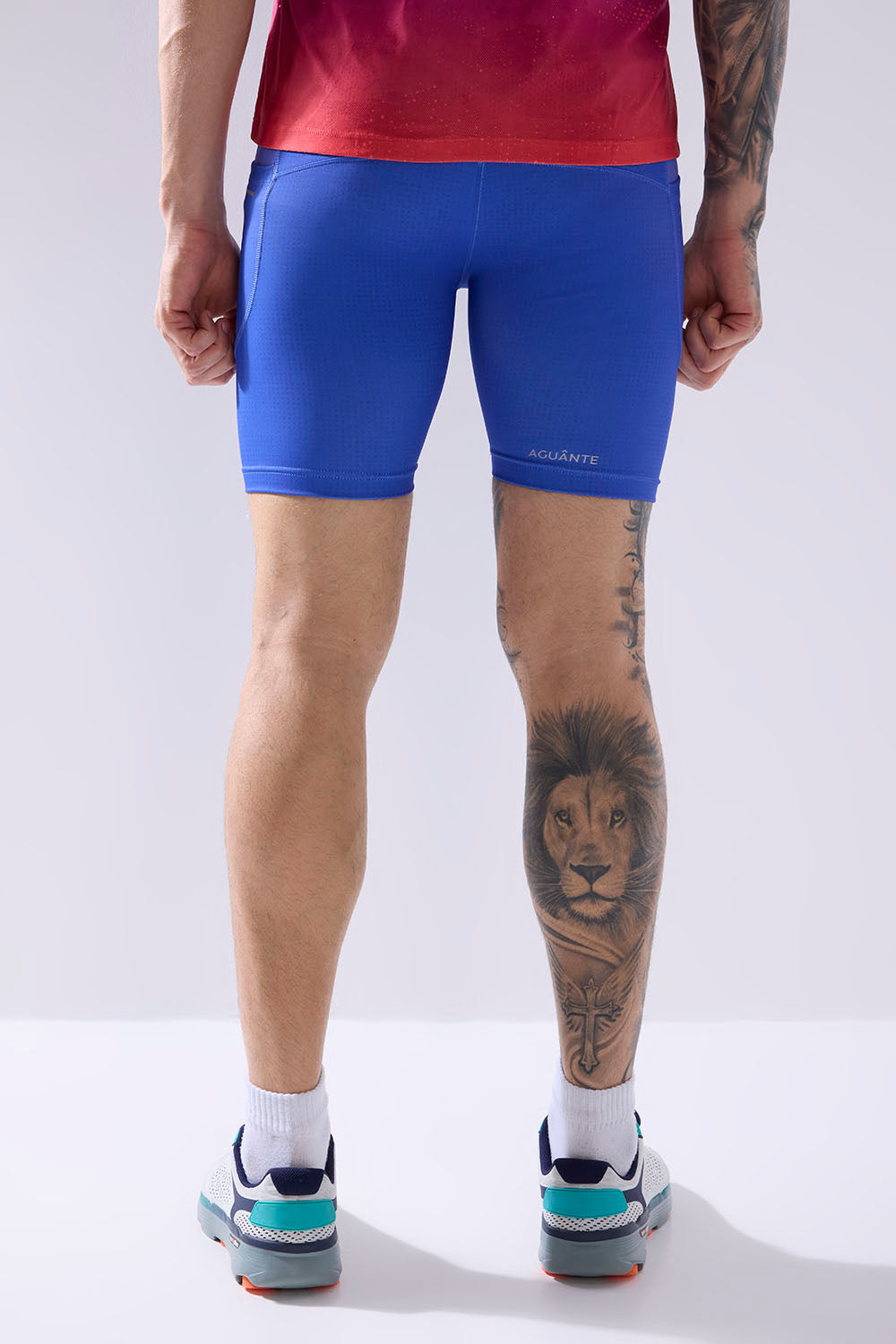 buy men 7 inch running half tights online #Color_Cosmic Blue Pr