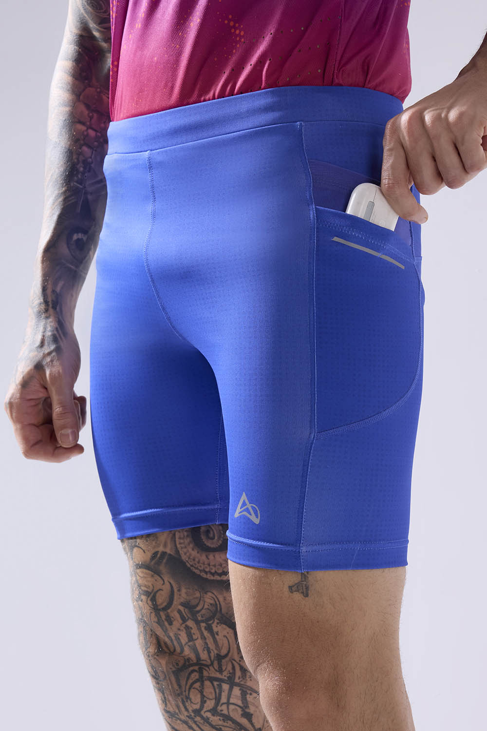 buy men 7 inch running half tights online #Color_Cosmic Blue Pr