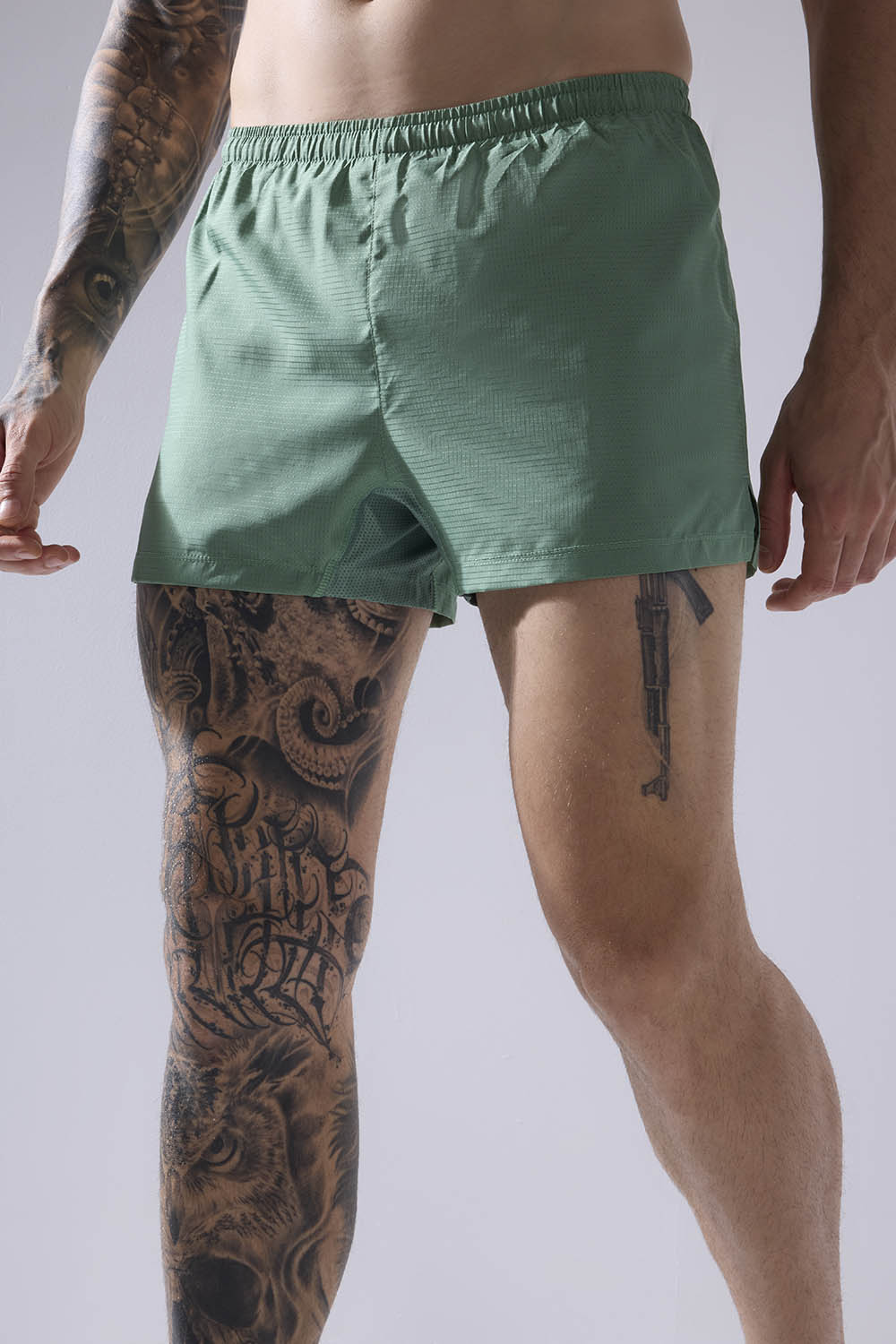 buy men running shorts 3.5 inches with inner lining #Color_Moss Green