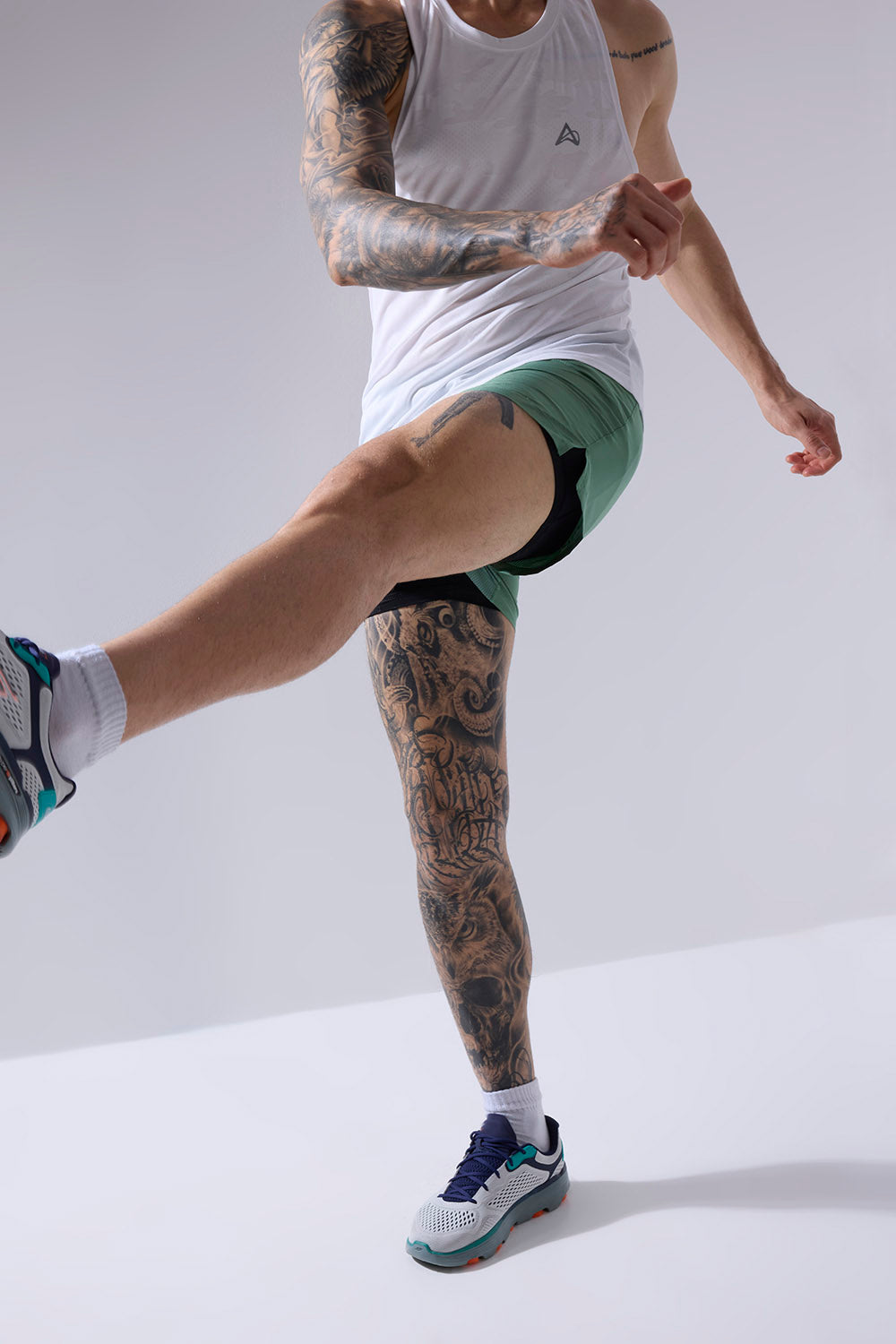 buy men running shorts 3.5 inches with inner lining #Color_Moss Green