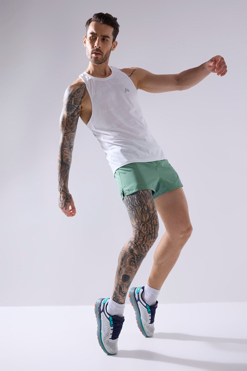 buy men running shorts 3.5 inches with inner lining #Color_Moss Green