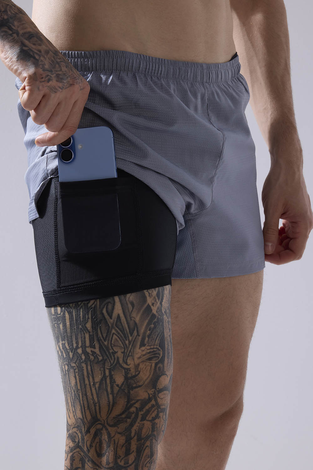 buy men running shorts 3.5 inches with inner lining #Color_Stone Grey