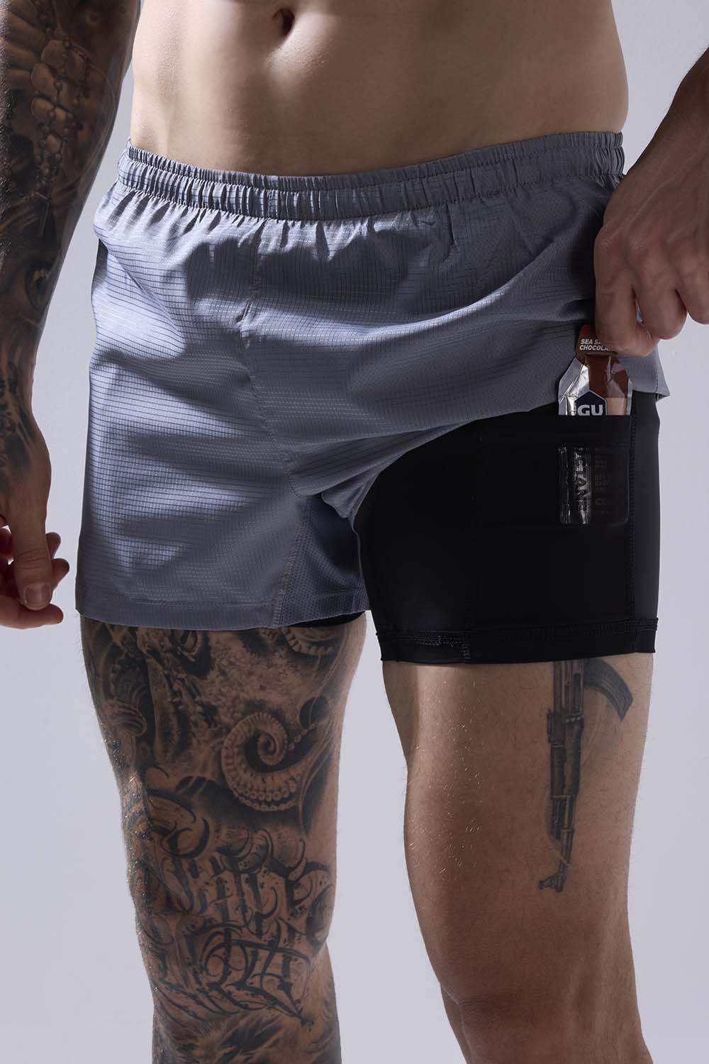 buy men running shorts 3.5 inches with inner lining #Color_Stone Grey