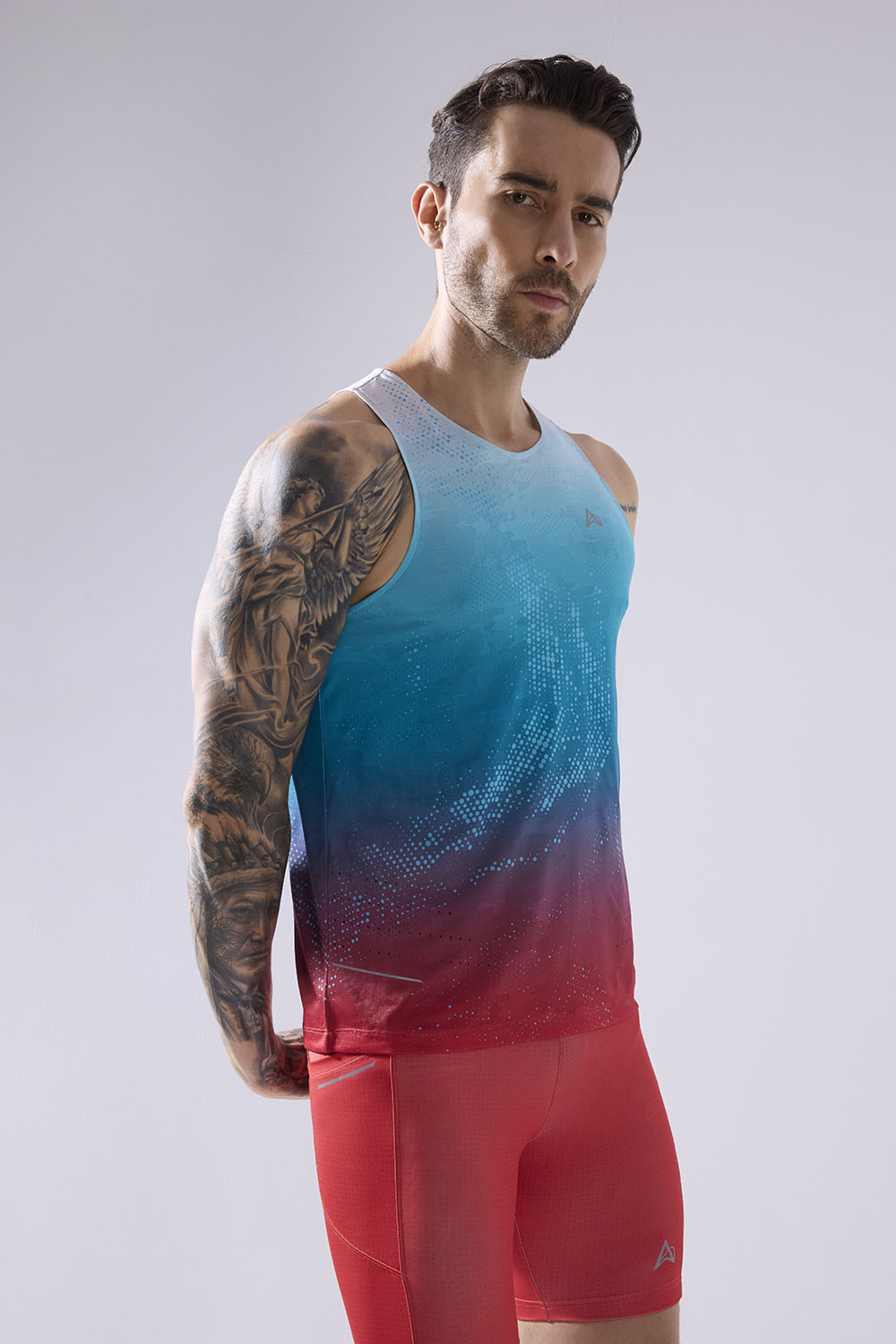 buy men running printed singlet online #Color_Glacier Flame Pr