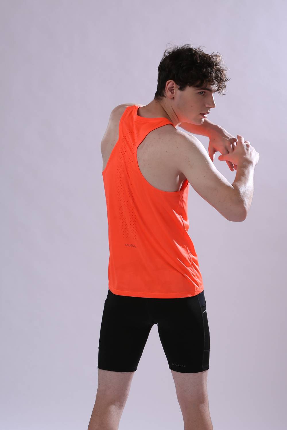Breathable polyester men’s singlet – designed for runners #Color_Neon Orange