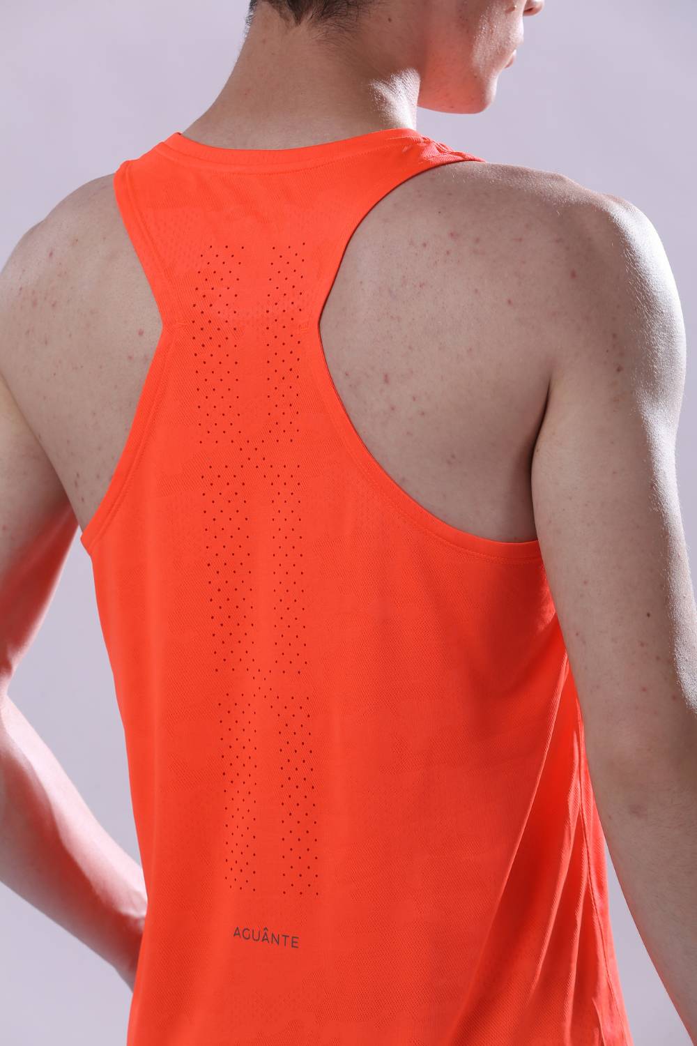 Breathable polyester men’s singlet – designed for runners #Color_Neon Orange