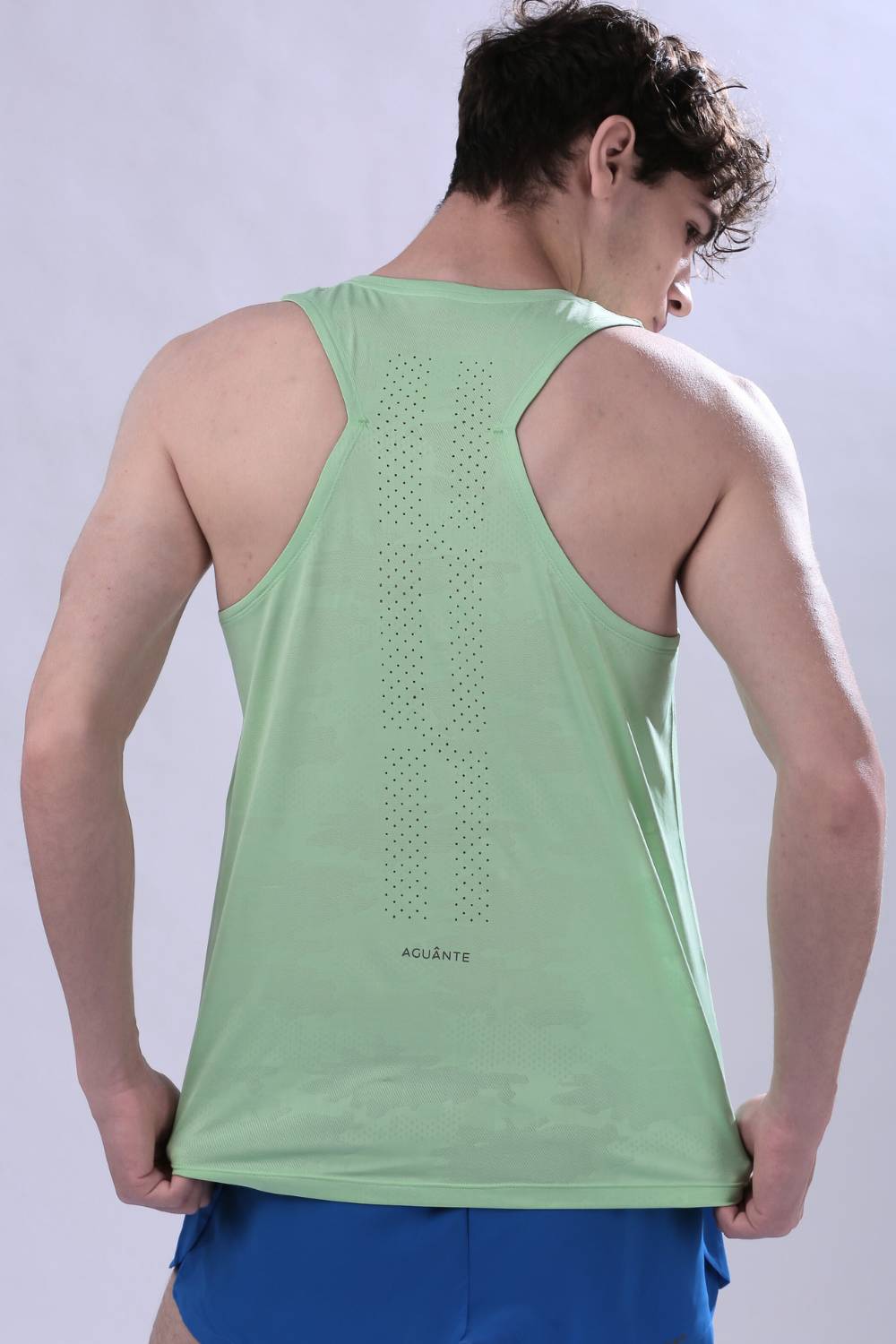 Men’s lightweight running singlet for marathon training #Color_Summer Green