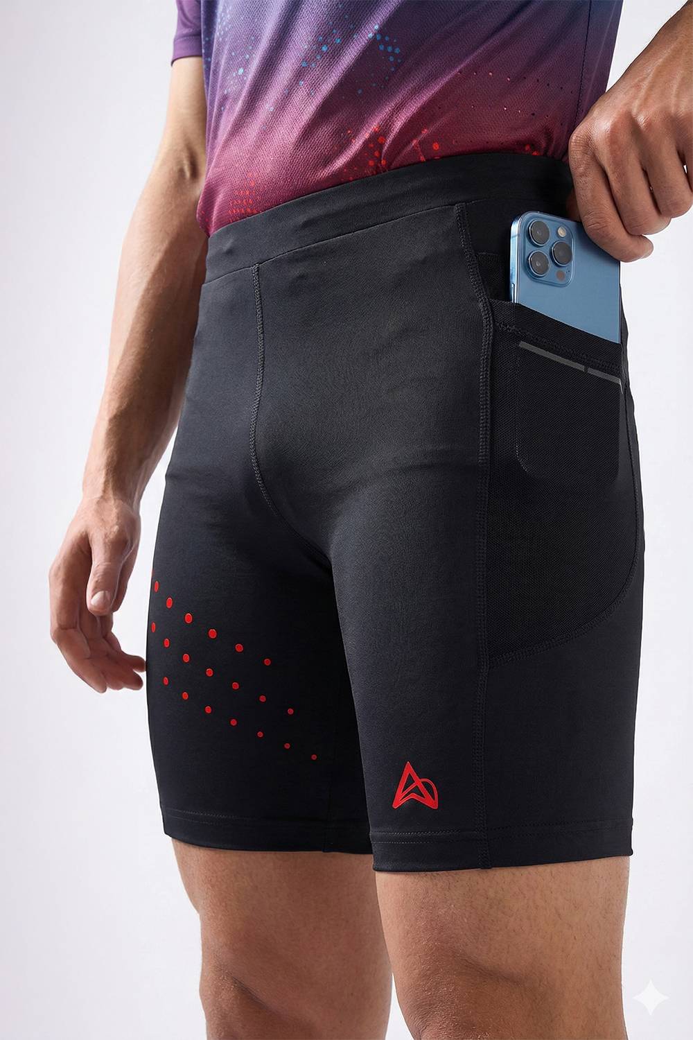 buy men 7 inch running half tights online #Color_Black