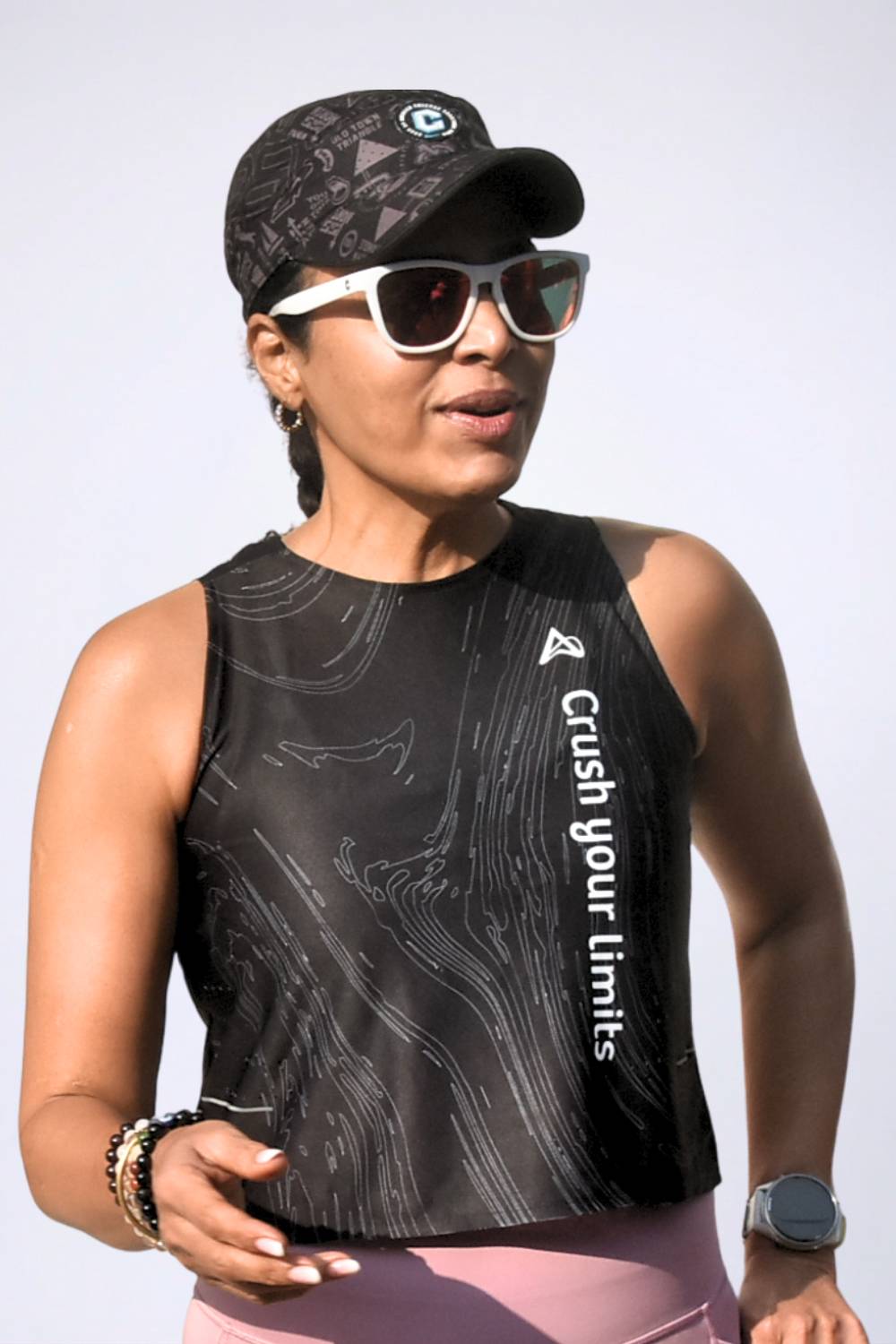 buy women printed running singlet top online #Color_Black Pr