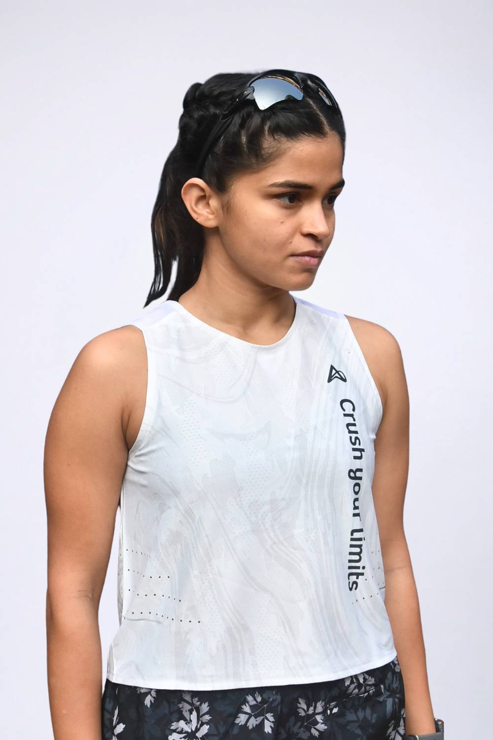buy women printed running singlet top online #Color_White Pr