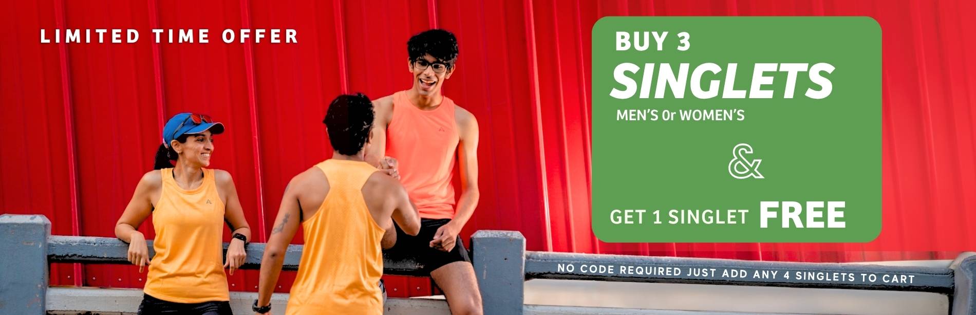 buy any 3 singlets and get 1 free offer at aguante