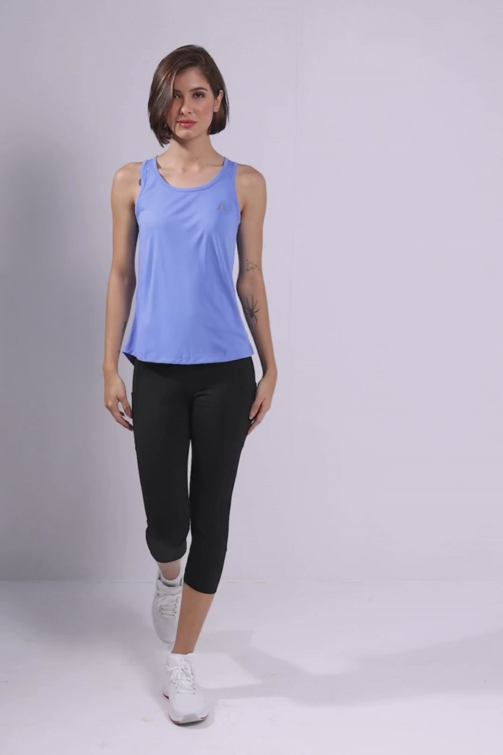 Buy women's black nylon mesh capri with side pockets #Color_Black